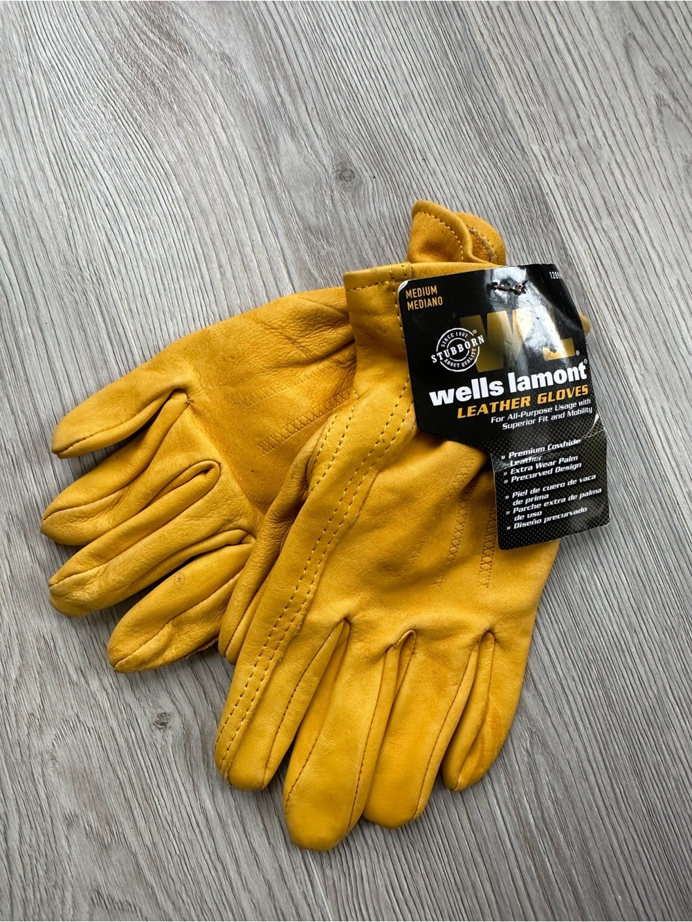 NWT Wells Lamont Premium Leather Work Gloves Yellow - Size Medium 1209M